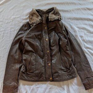 Wilson's Women's Medium Brown leather jacket with removable faux fur collar